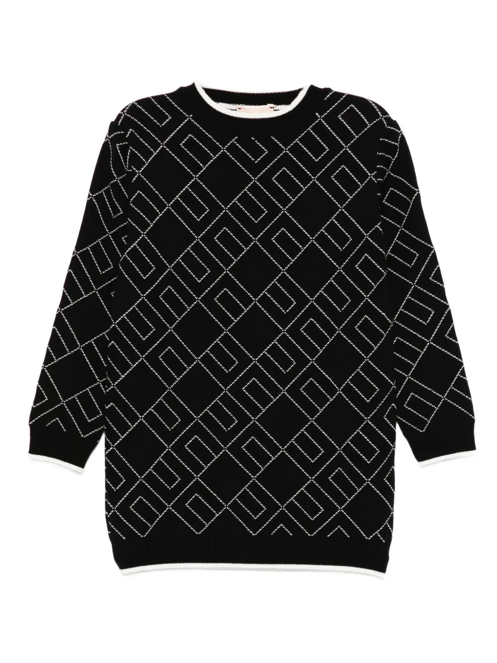 Elisabetta Franchi La Mia Bambina maxi geometric-pattern dress sweater Zwart