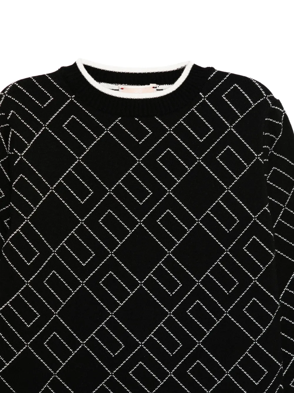Elisabetta Franchi La Mia Bambina maxi geometric-pattern dress sweater Zwart