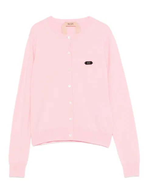 Nº21 button-fastening logo-patch cardigan