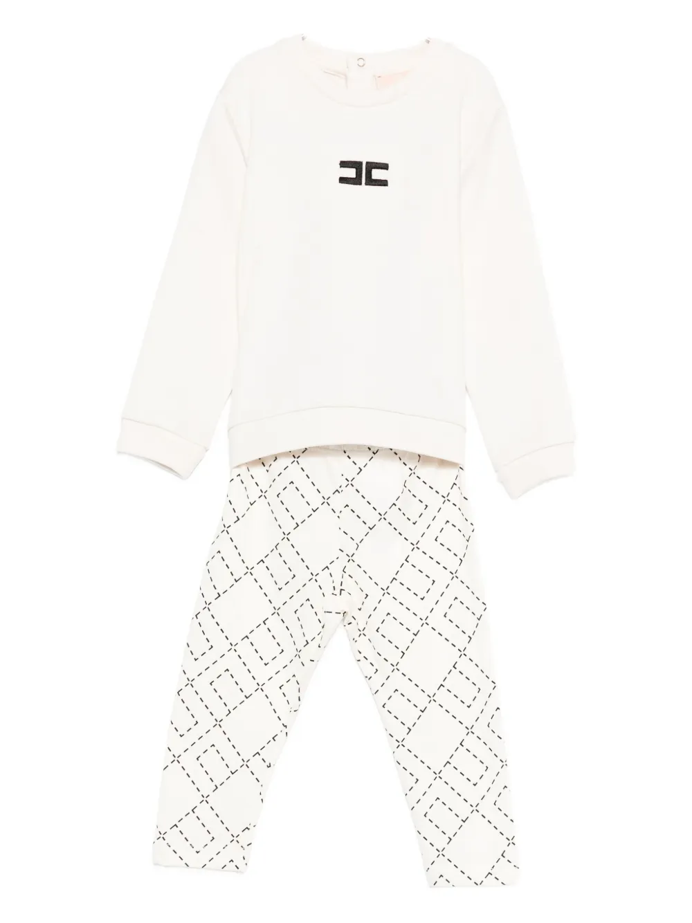 Elisabetta Franchi La Mia Bambina logo-embroidered geometric-pattern trousers set Beige