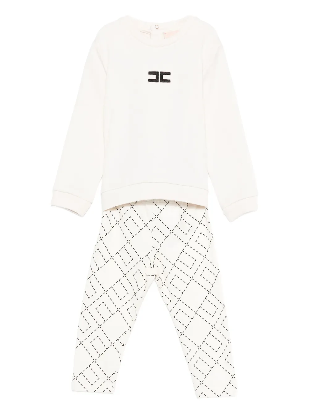 Elisabetta Franchi La Mia Bambina Shirt en broek met geometrisch patroon en geborduurd logo Beige