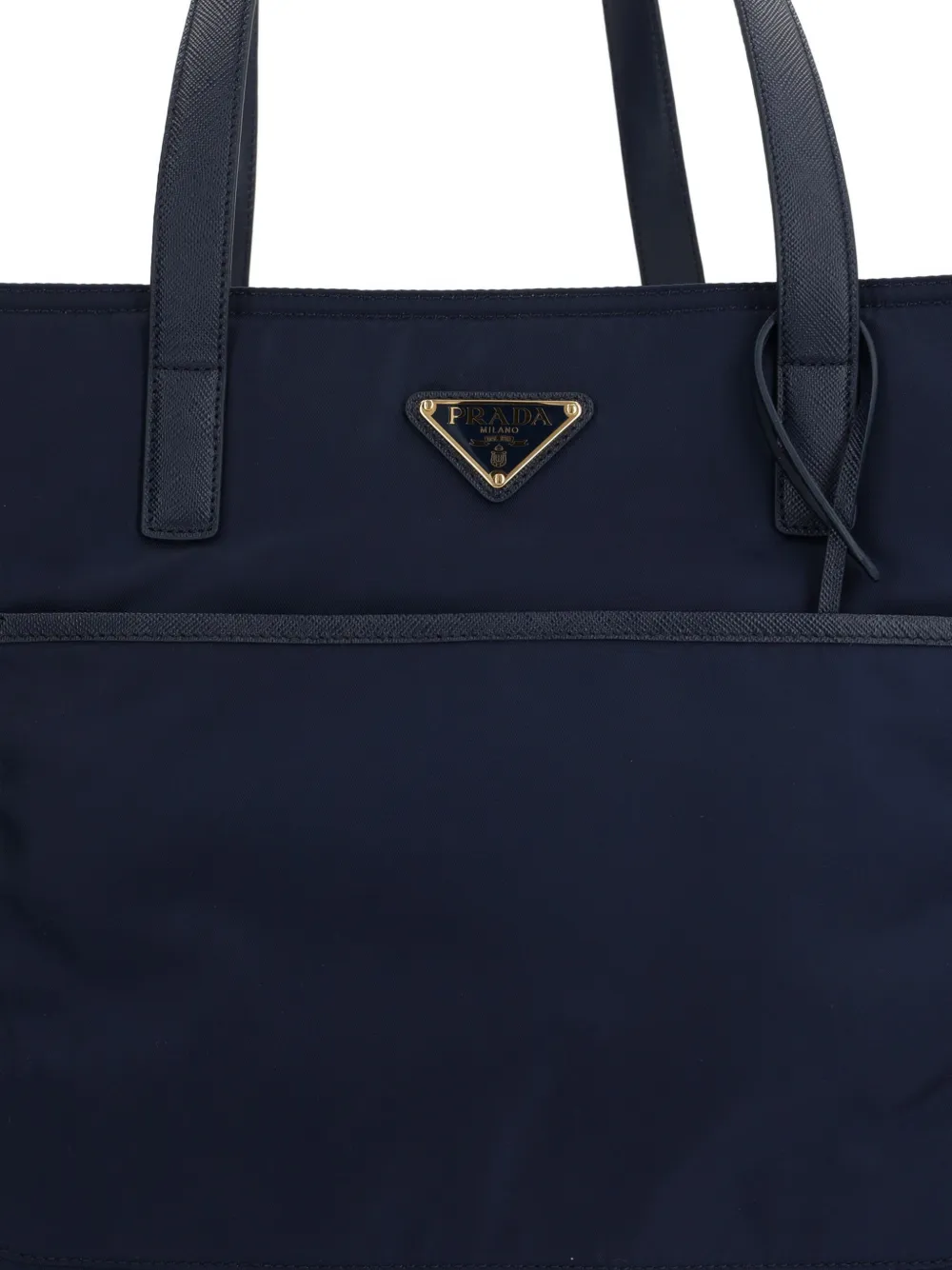 Prada slide-pocket leather-trim tote bag Blauw