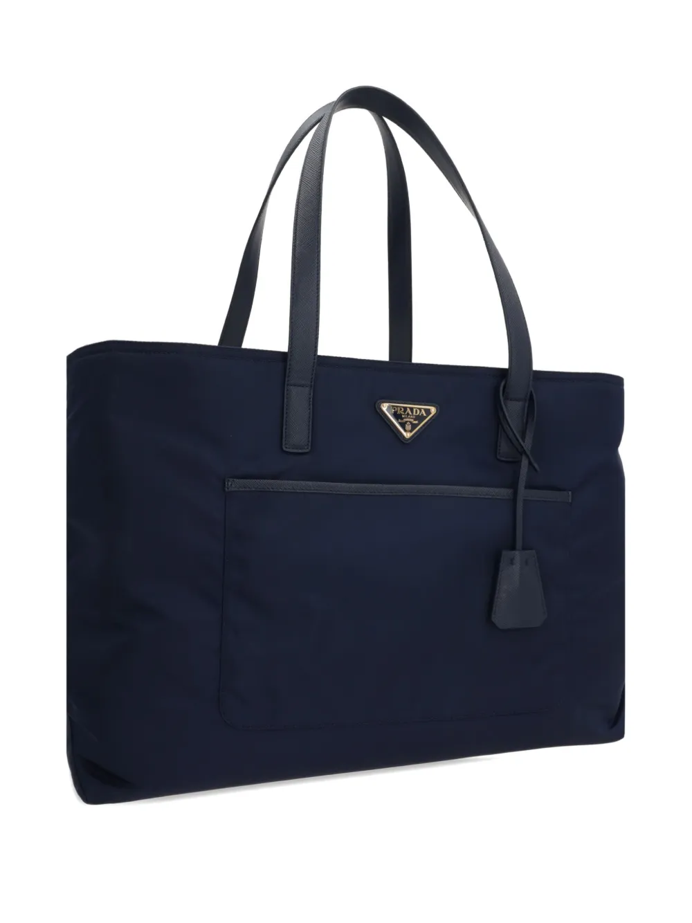 Prada slide-pocket leather-trim tote bag Blauw