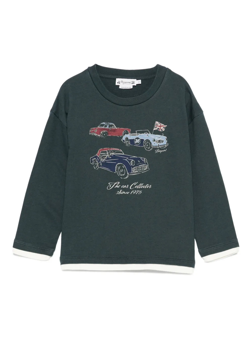 Bonpoint car-print cotton sweatshirt | Green | Image 1