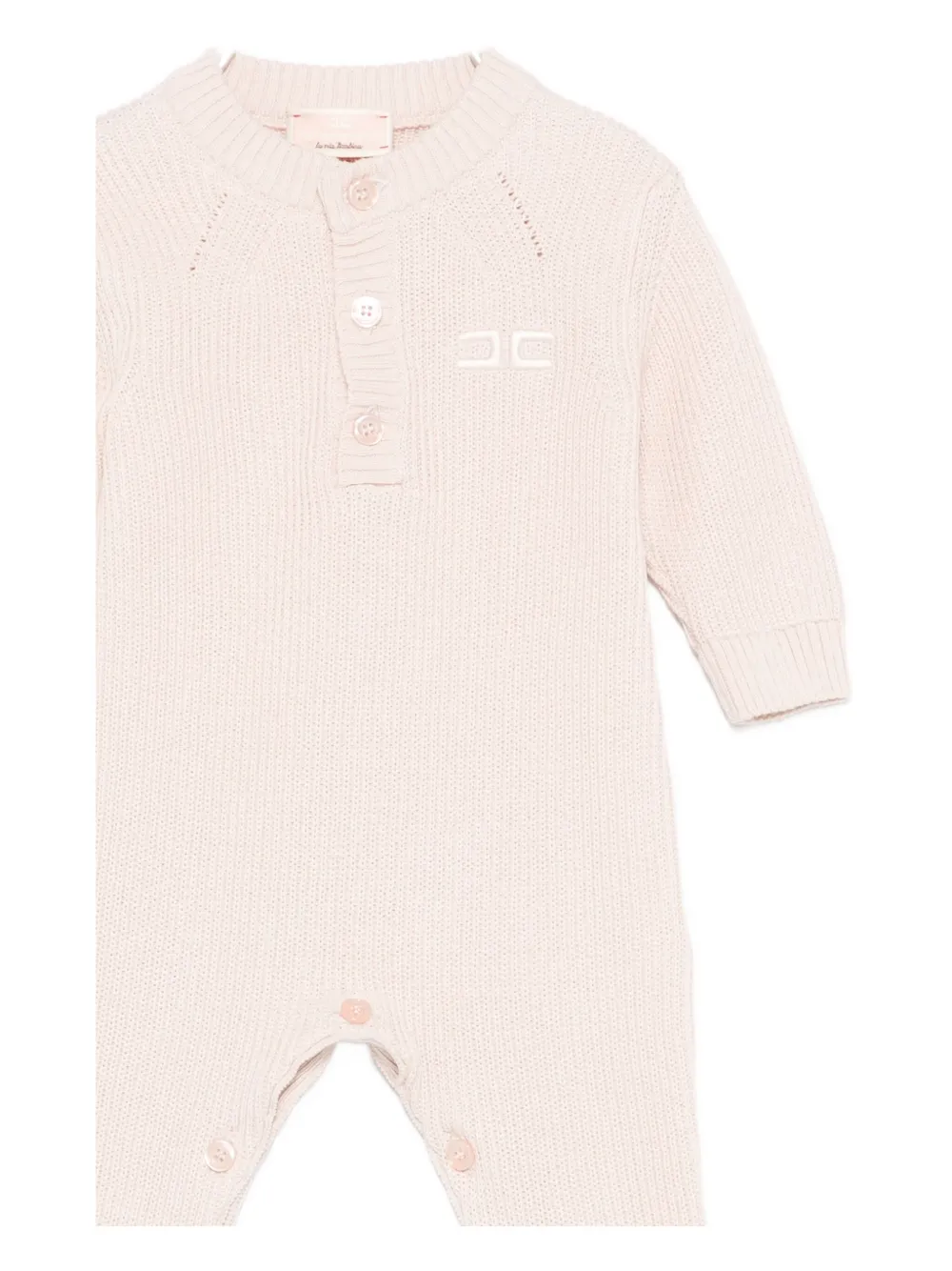 Elisabetta Franchi La Mia Bambina Ribbed Button-placket Romper In Pink