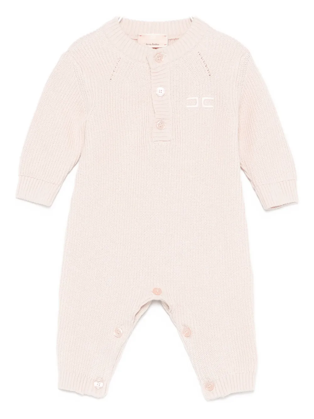 Elisabetta Franchi La Mia Bambina Ribbed Button-placket Romper In Pink