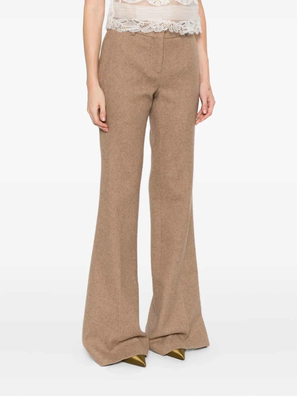 Ermanno Scervino Wool Blend Flared Trousers In Brown