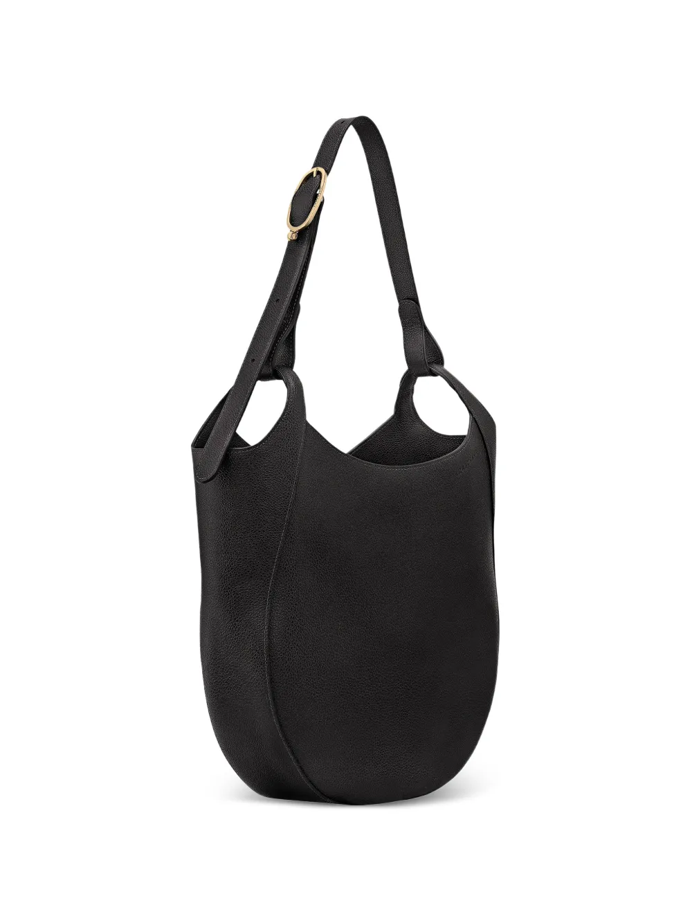  Longchamp Curved Leather Shoulder Bag - Black 
