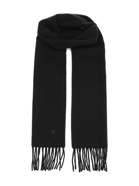 AMI Paris heart-logo fringed scarf