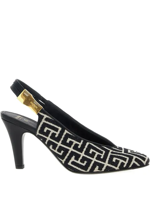 Balmain 80mm Tara monogram-jacquard slingback pumps