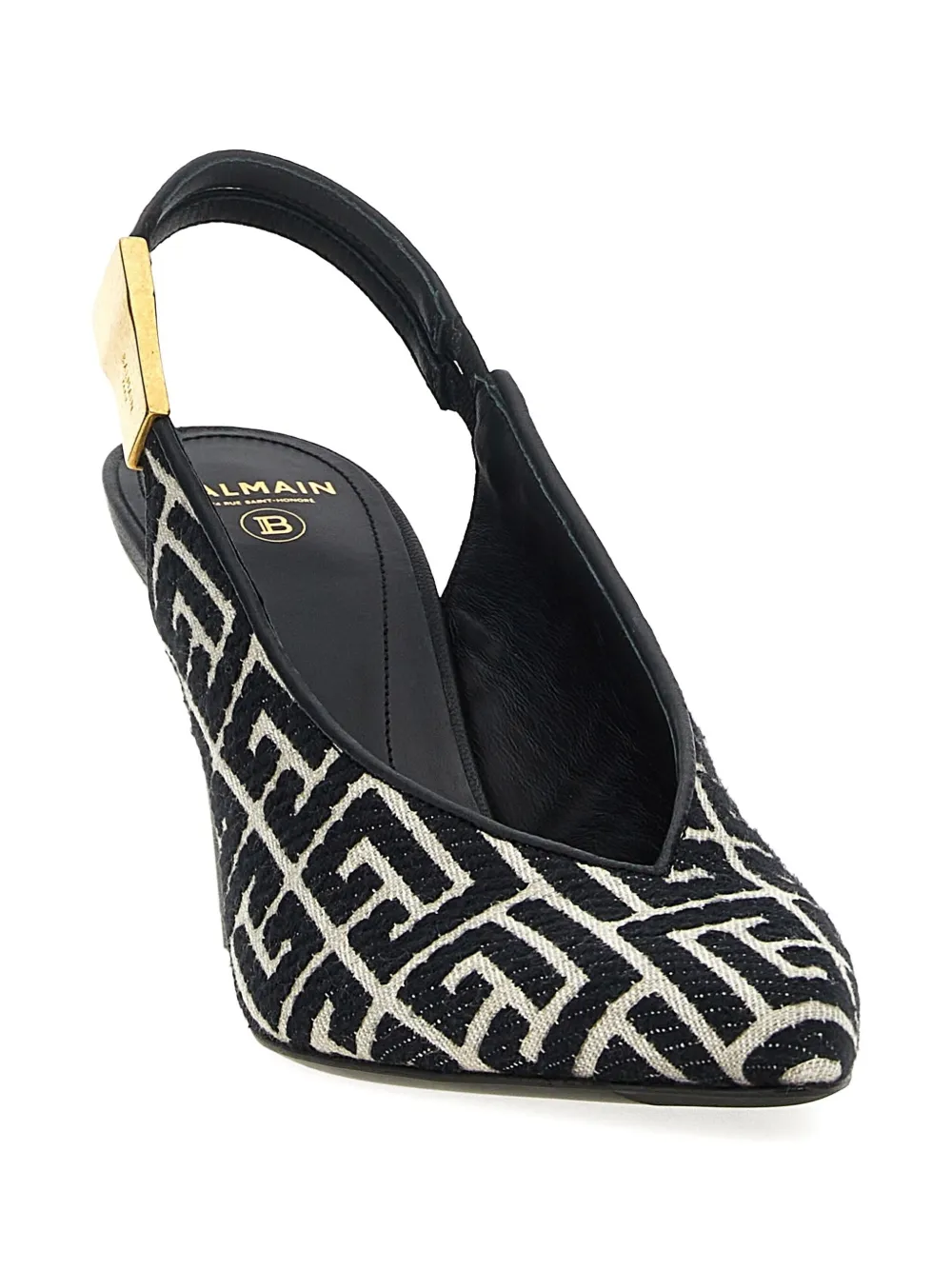 Balmain 80mm Tara monogram-jacquard slingback pumps Black