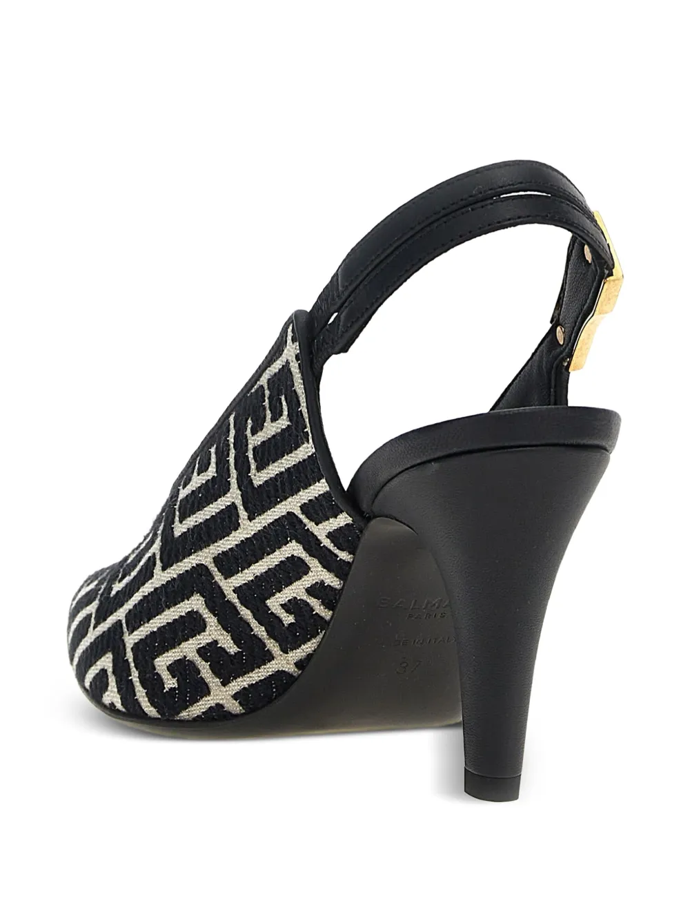 Balmain 80mm Tara monogram-jacquard slingback pumps Black