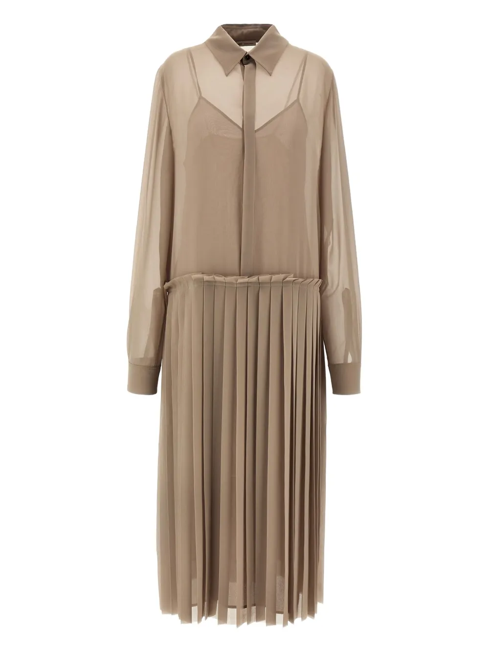 AMI Paris pleated midi shirt dress Beige
