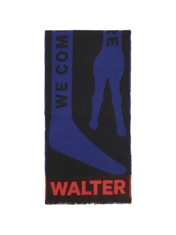 Walter Van Beirendonck Graphic-print Fringed Scarf in Black