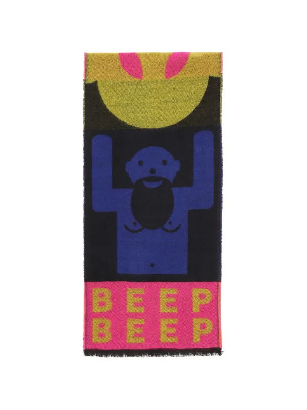 Walter Van Beirendonck Beep Beep Graphic-print Frayed Scarf in Black