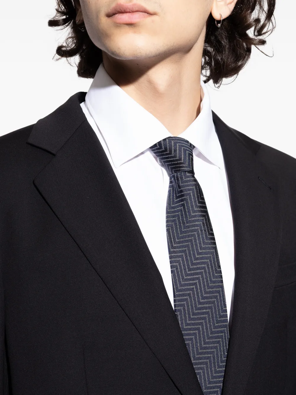 Giorgio Armani Geometric-pattern Silk Tie In Black