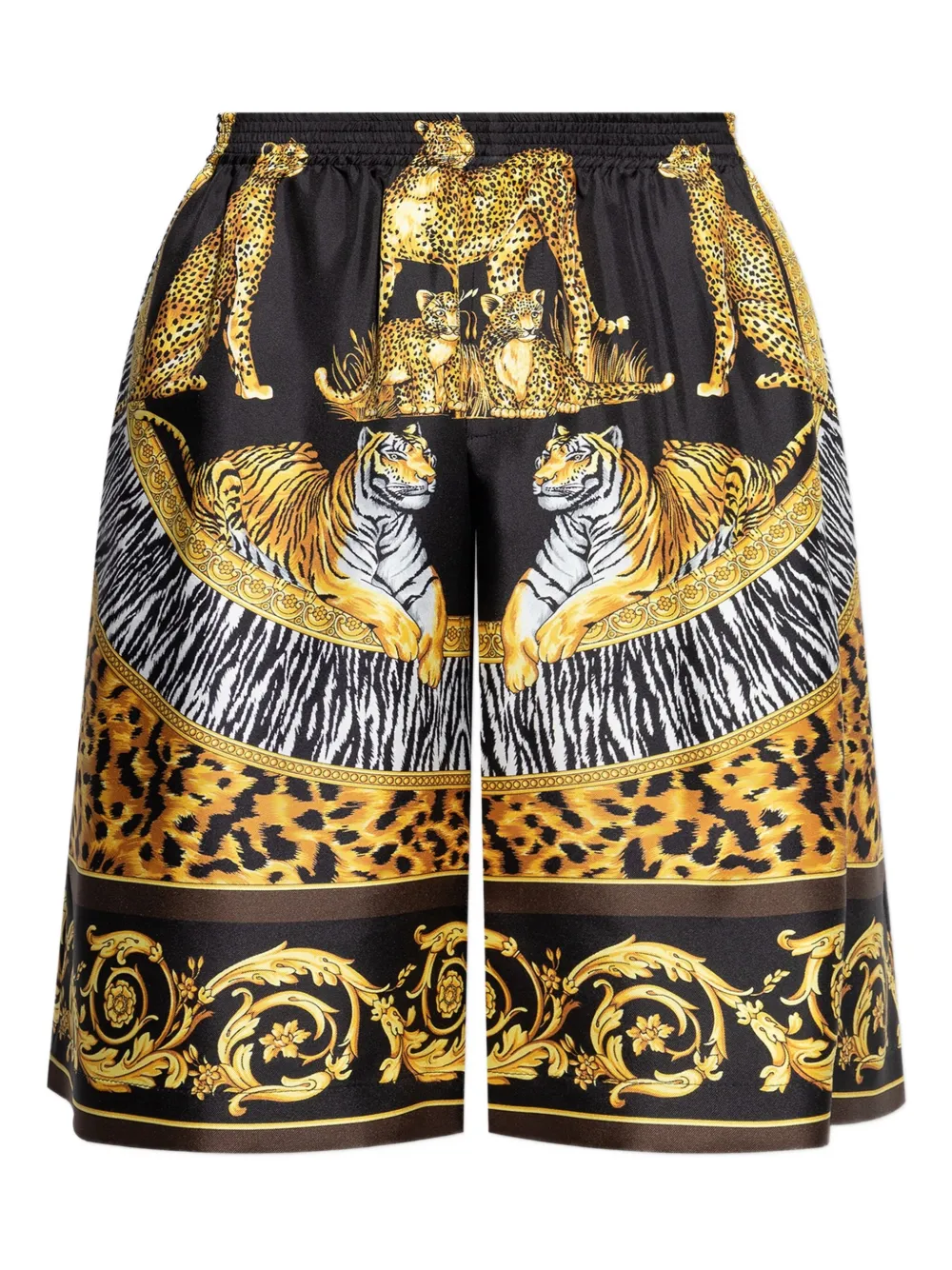 Versace Tiger zijden shorts met luipaardprint Zwart