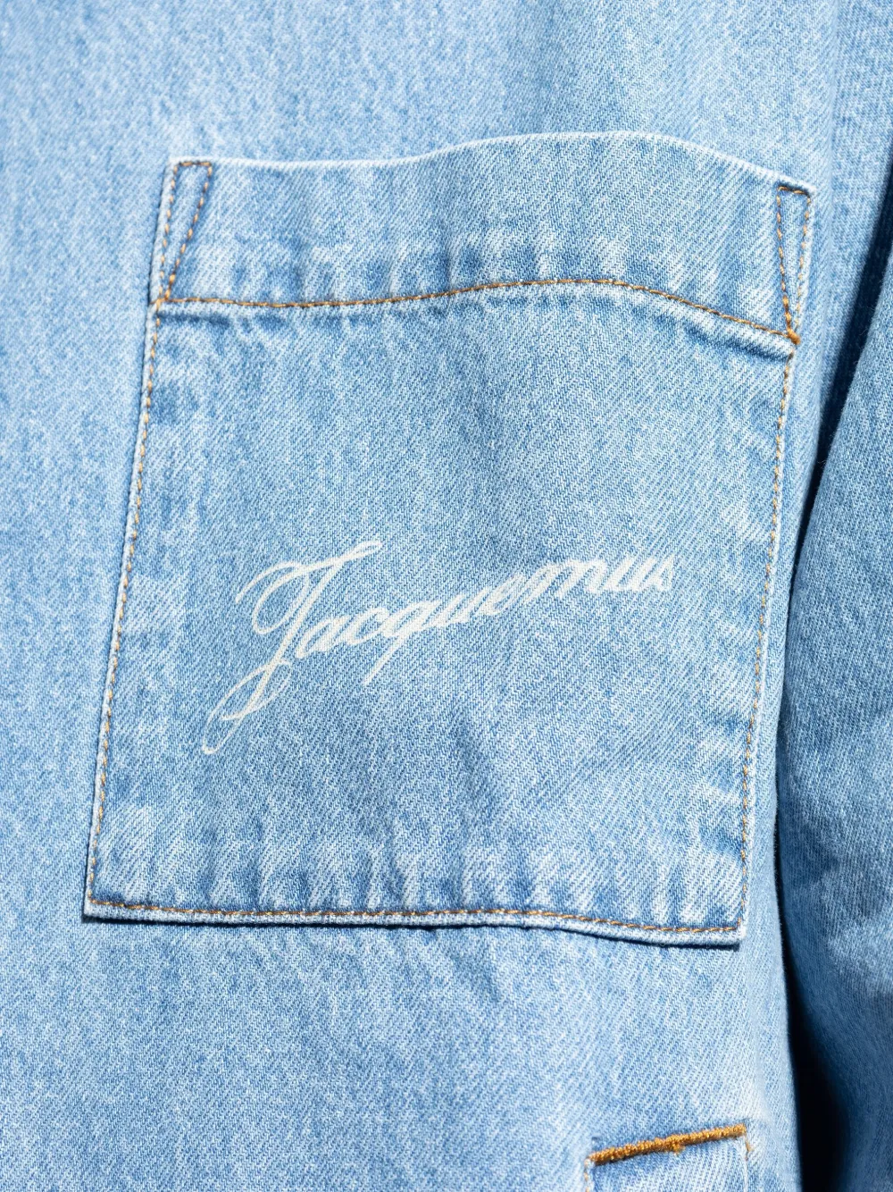 Jacquemus embroidered pocket denim shirt Blauw