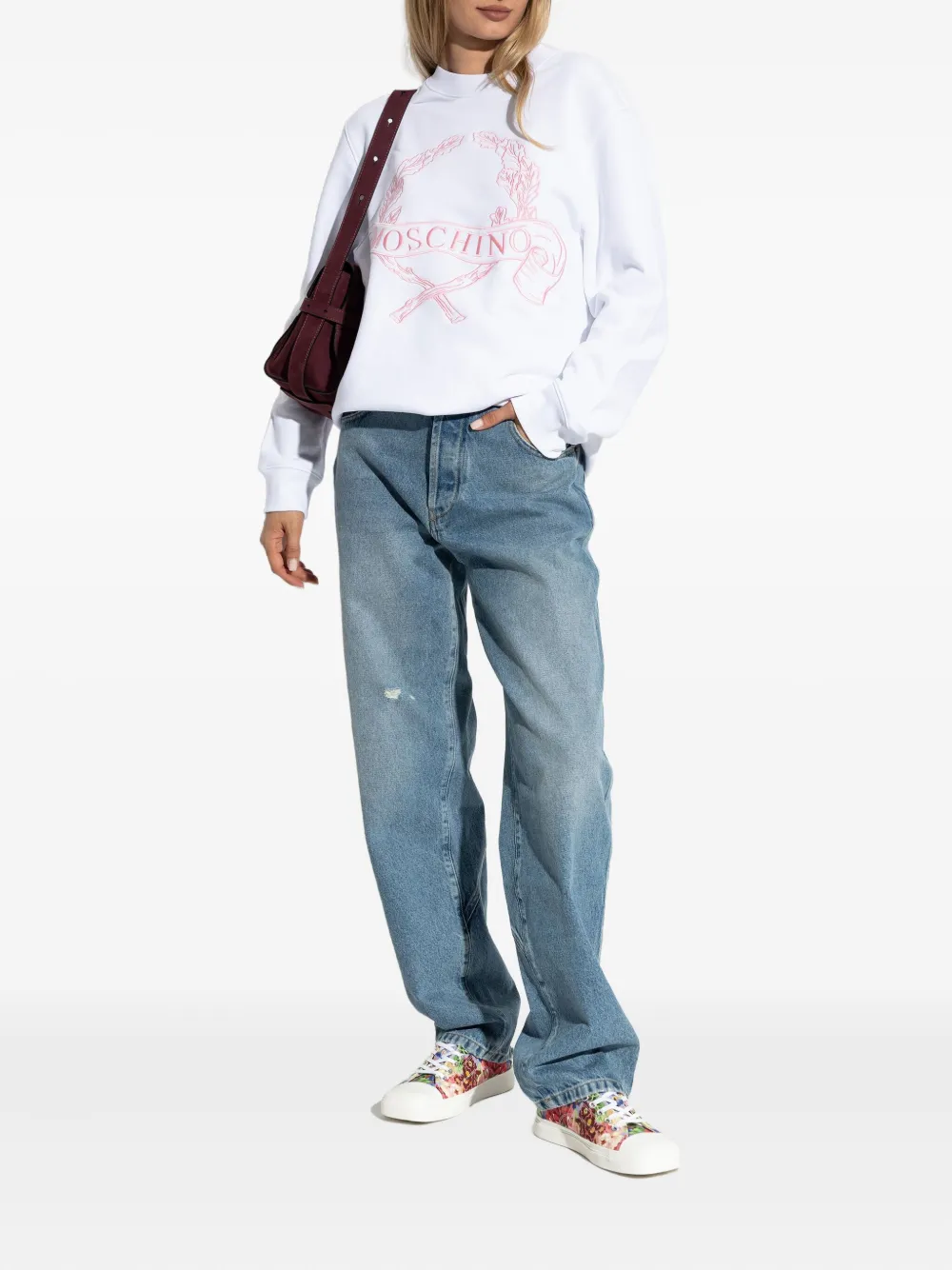 Moschino laurel wreath embroidered sweatshirt Wit