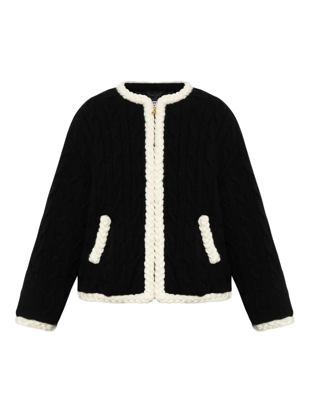 Moschino Cable-knit Elbow-patch Jacket In Black
