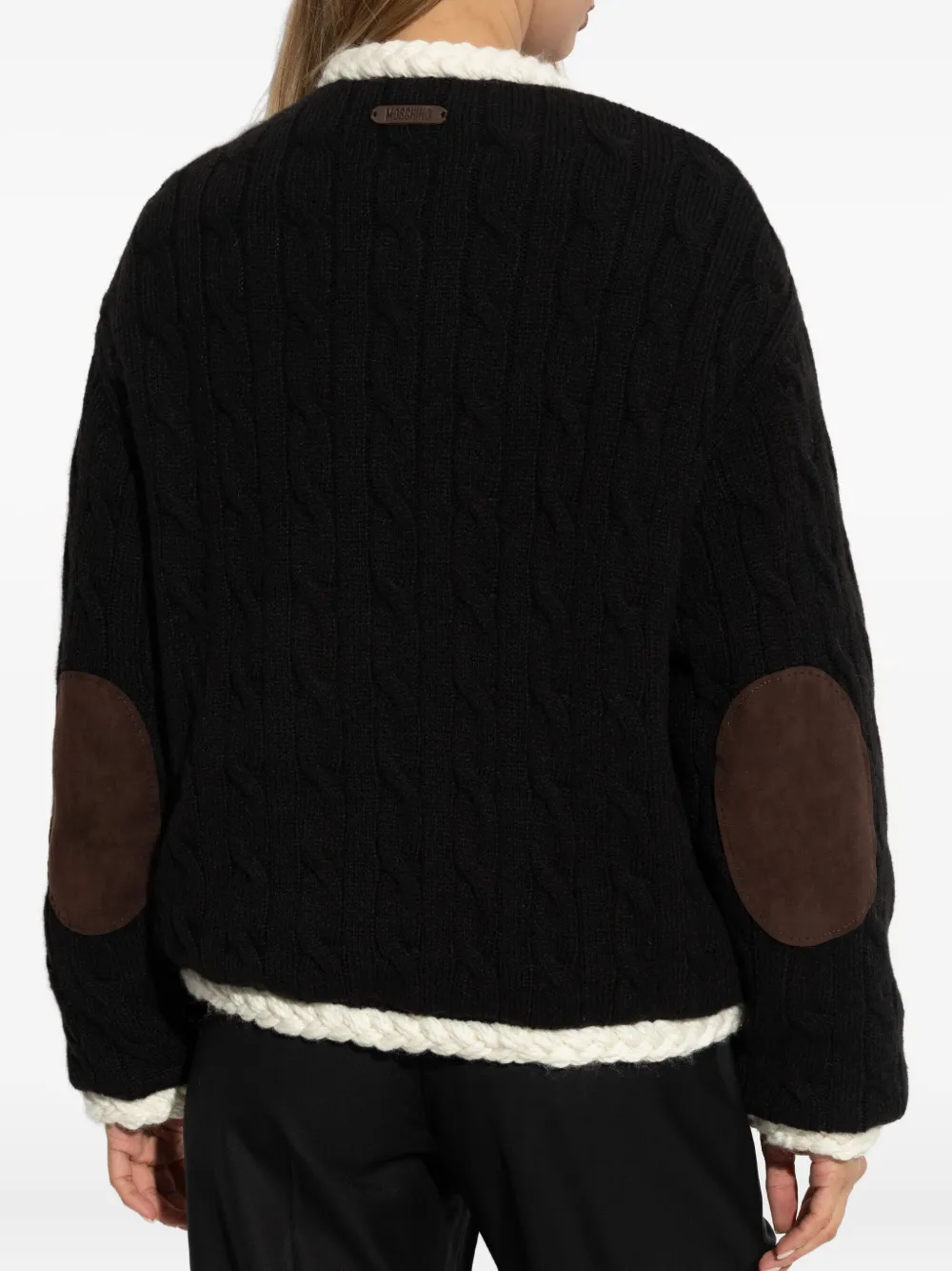 Moschino Cable-knit Elbow-patch Jacket In Black