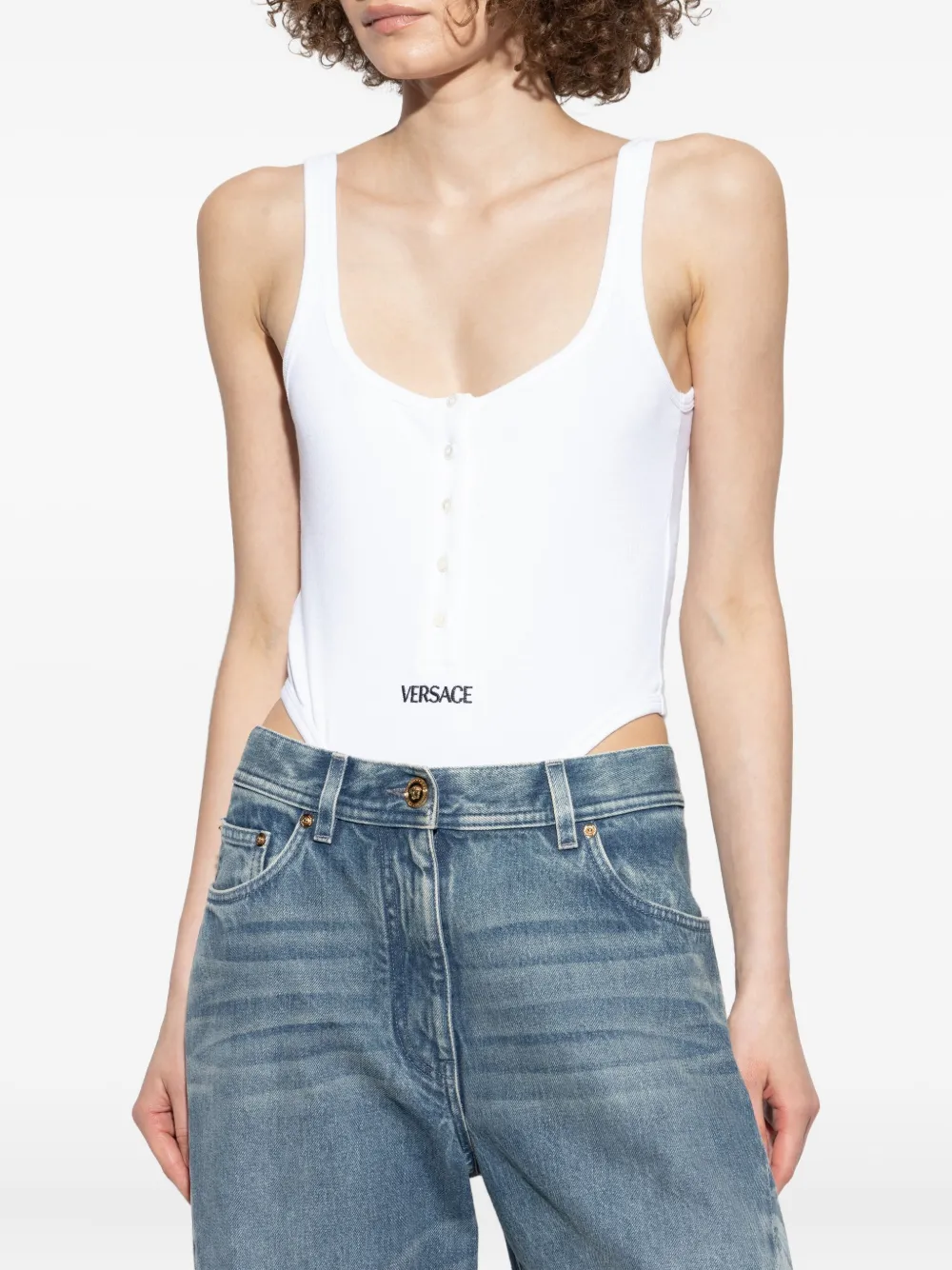 Versace button-front cotton body Wit