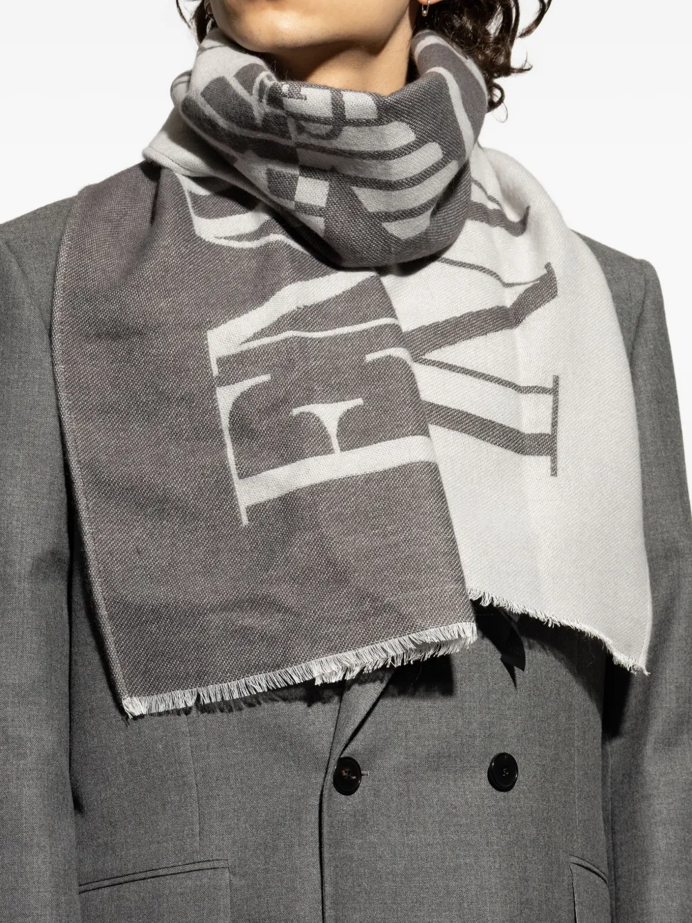 Emporio Armani logo wool scarf Grijs