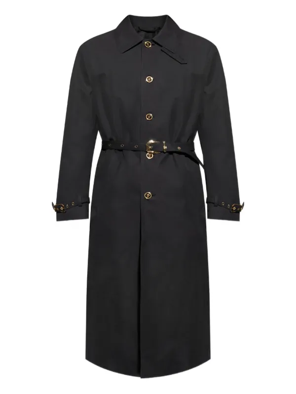 versaceコート｜VERSACE レザー襟 ウールコート ネイビーボディー