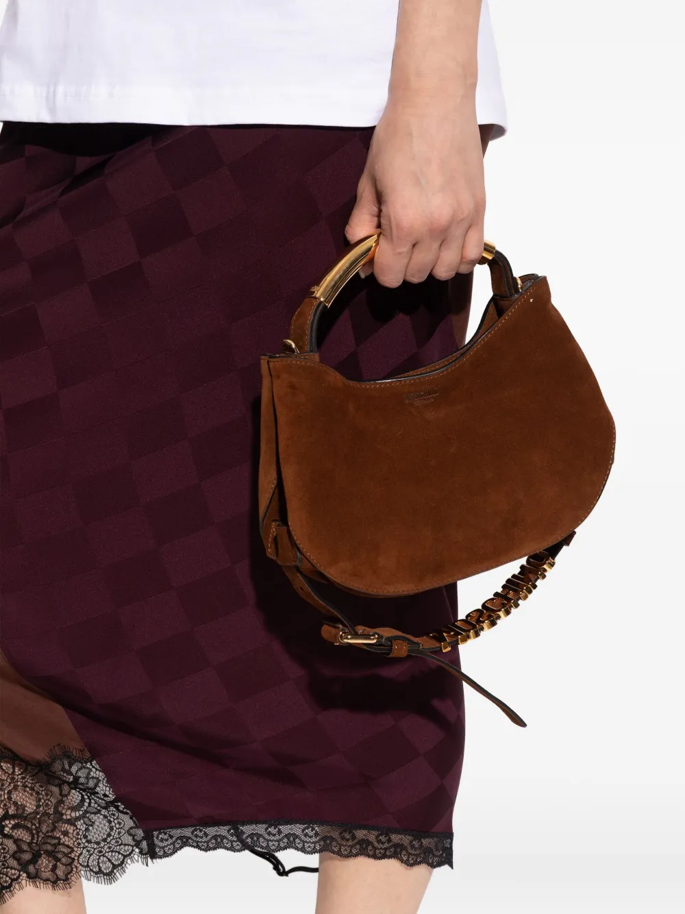Moschino curved-handle suede tote bag Bruin