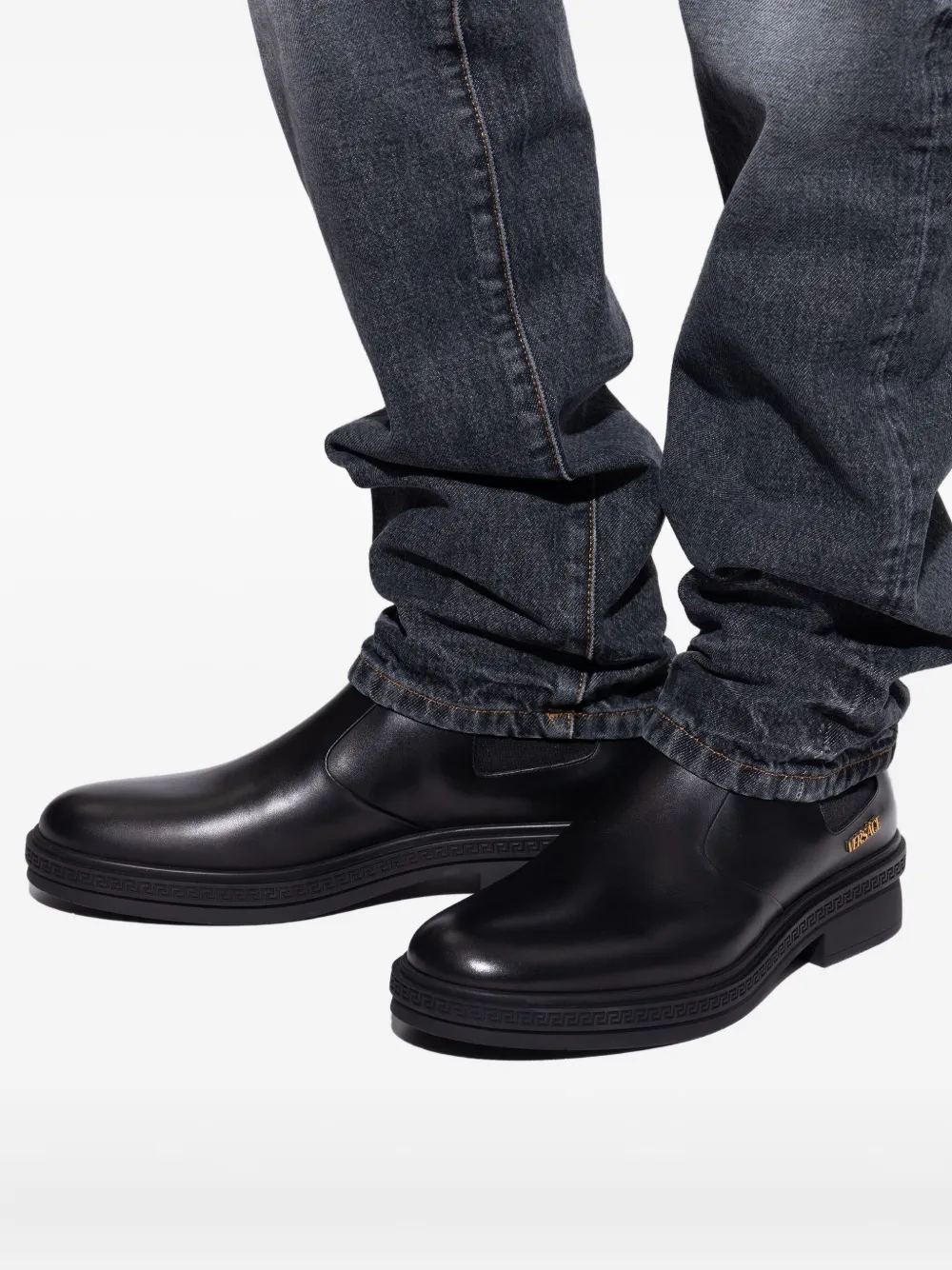 Versace Greca-trim leather Chelsea boots Black
