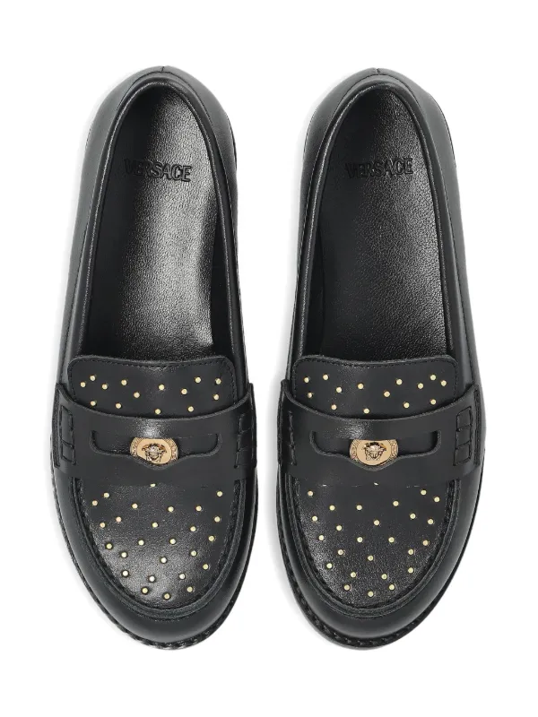 Versace Kids Medusa Studded Leather Loafers | Black | FARFETCH display picture 1