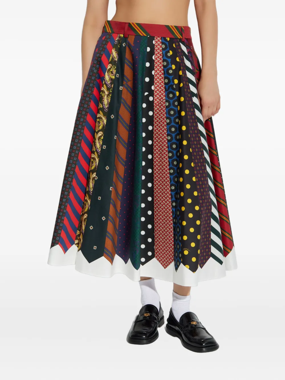 Moschino tie-pattern pleated midi skirt Rood