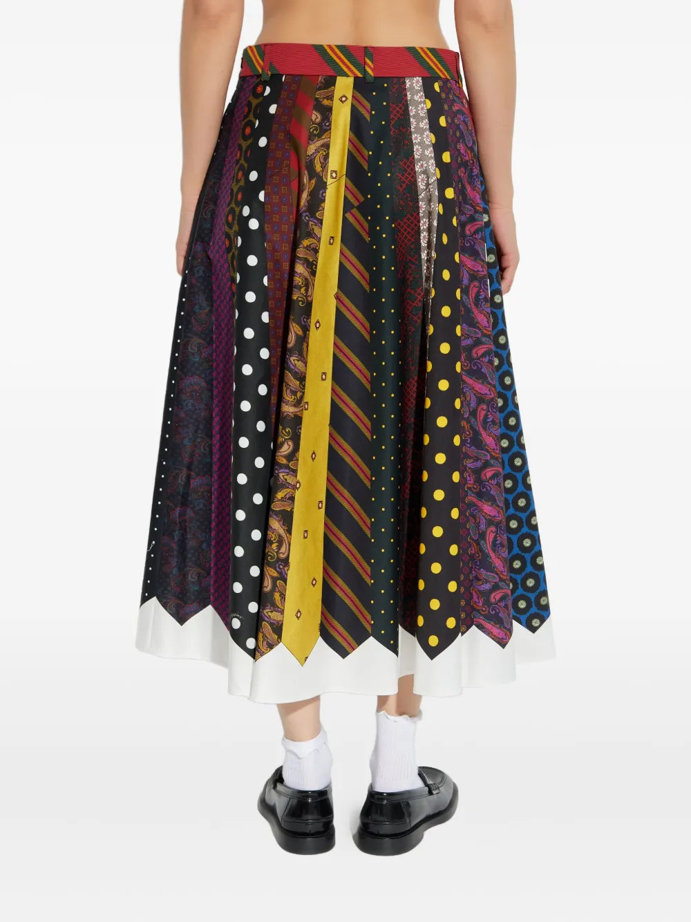 Moschino tie-pattern pleated midi skirt Rood