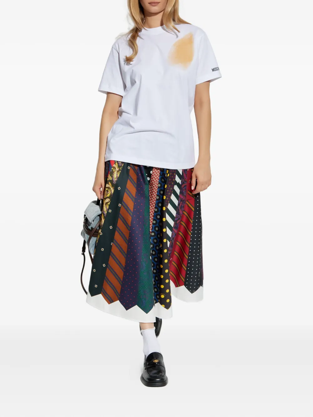 Moschino tie-pattern pleated midi skirt Rood