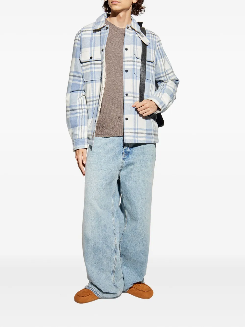 Woolrich checked wool jacket Blauw