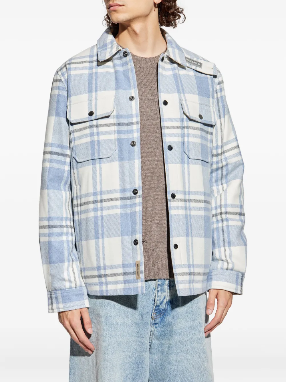 Woolrich checked wool jacket Blauw