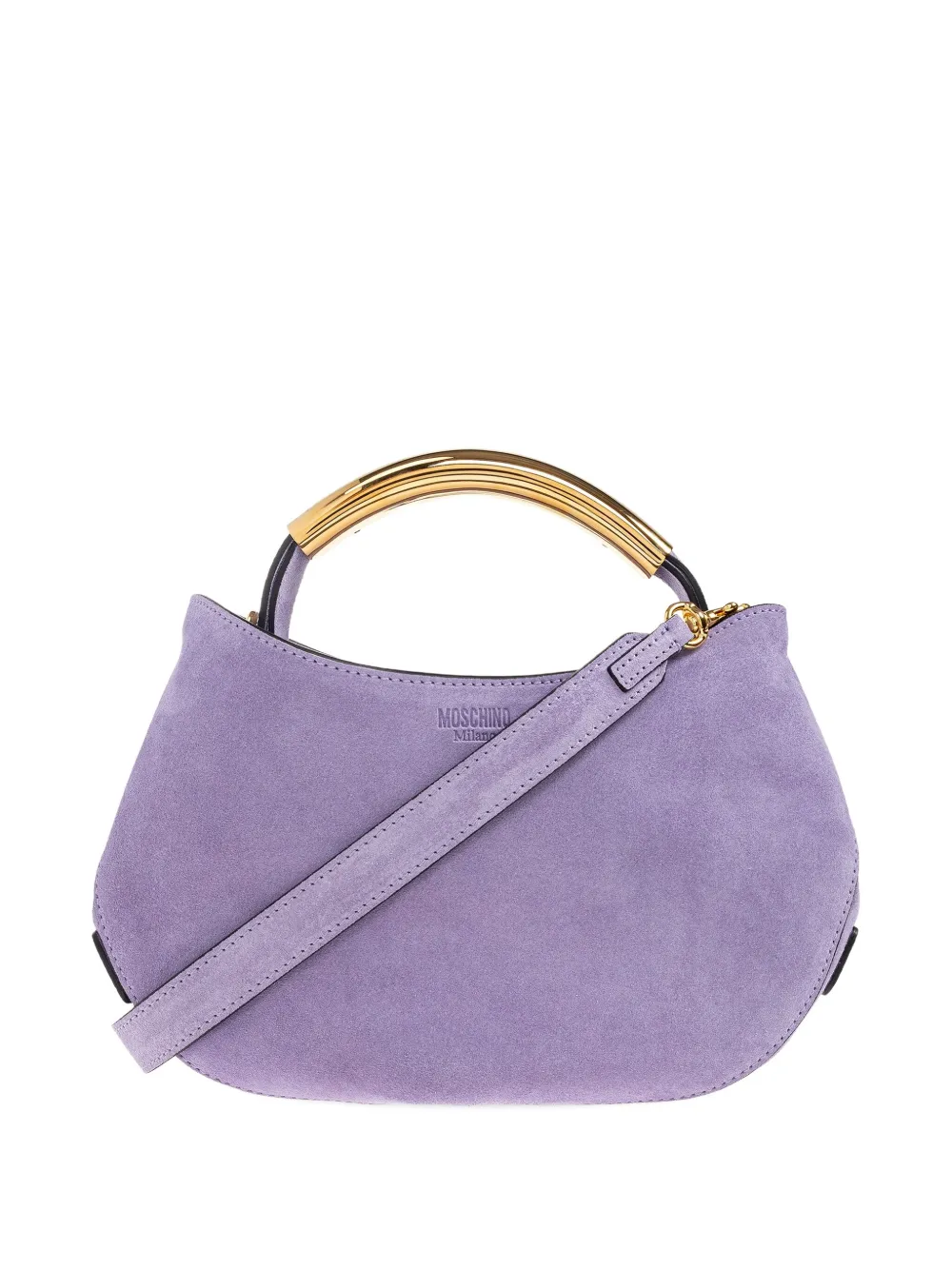 Moschino Handle-me Curved Suede Tote Bag In Purple