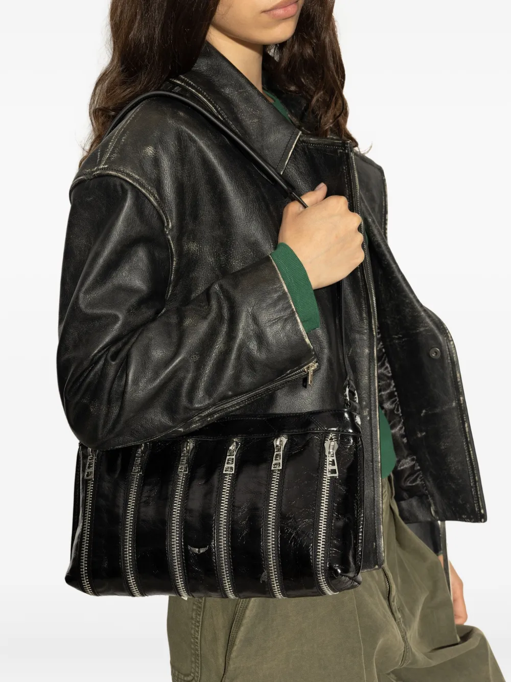 Zadig&Voltaire Sunny Moody leren schoudertas met meerdere rits Zwart