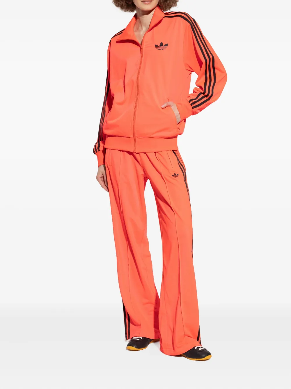 Adidas Originals Firebird Three-stripe Zip-up Sweatshirt In Red