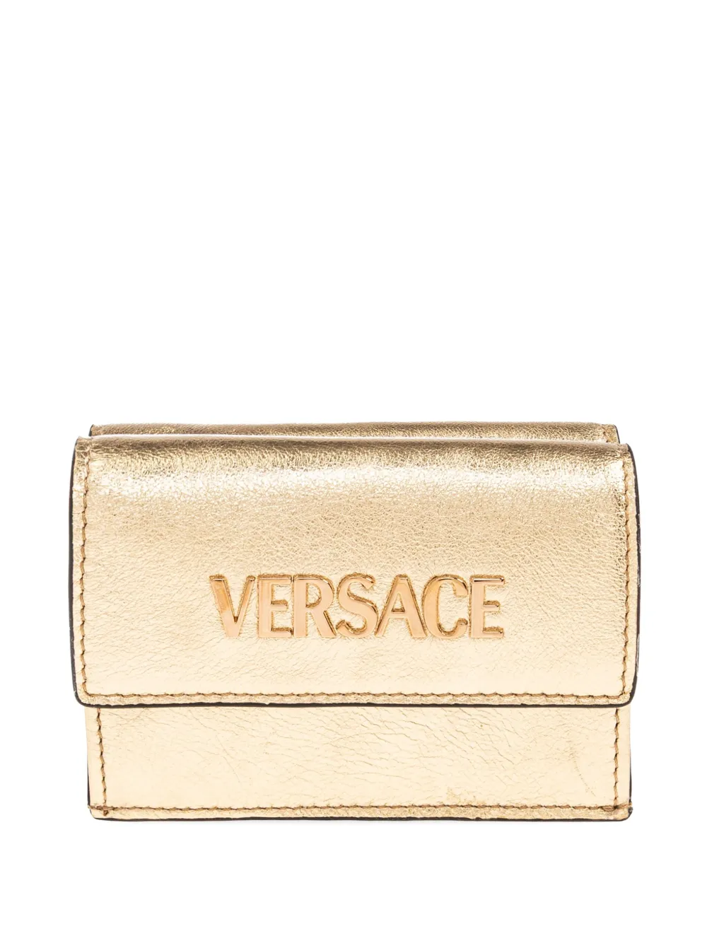Versace Logo-plaque Leather Wallet In Gold