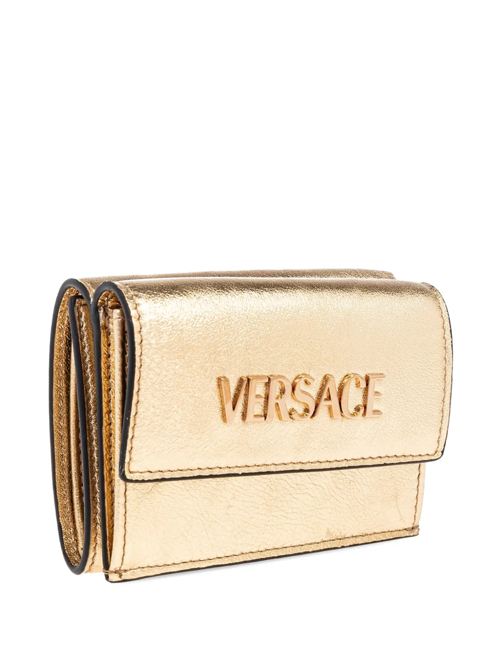 Versace Leren portemonnee met logoplakkaat Goud