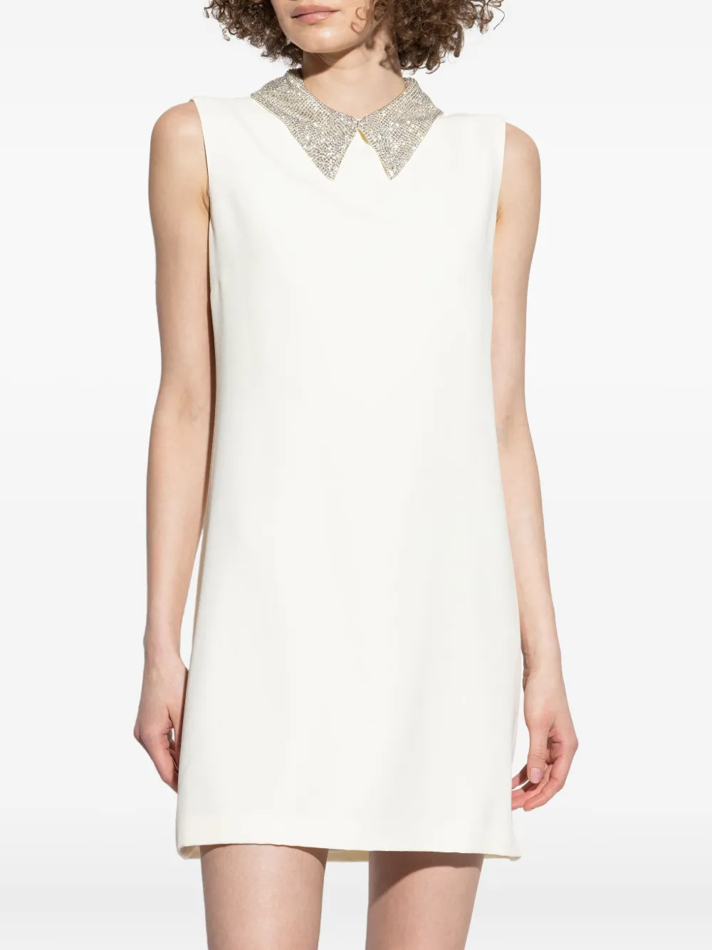 Versace embellished-collar sleeveless mini dress Beige
