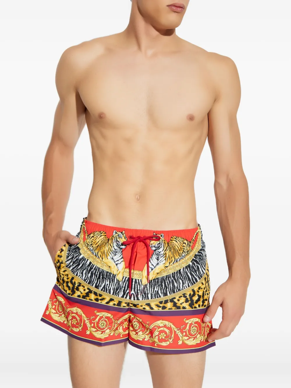 Versace Shorts met tijgerprint Rood