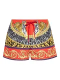 Versace tiger-print drawstring swim shorts - Red