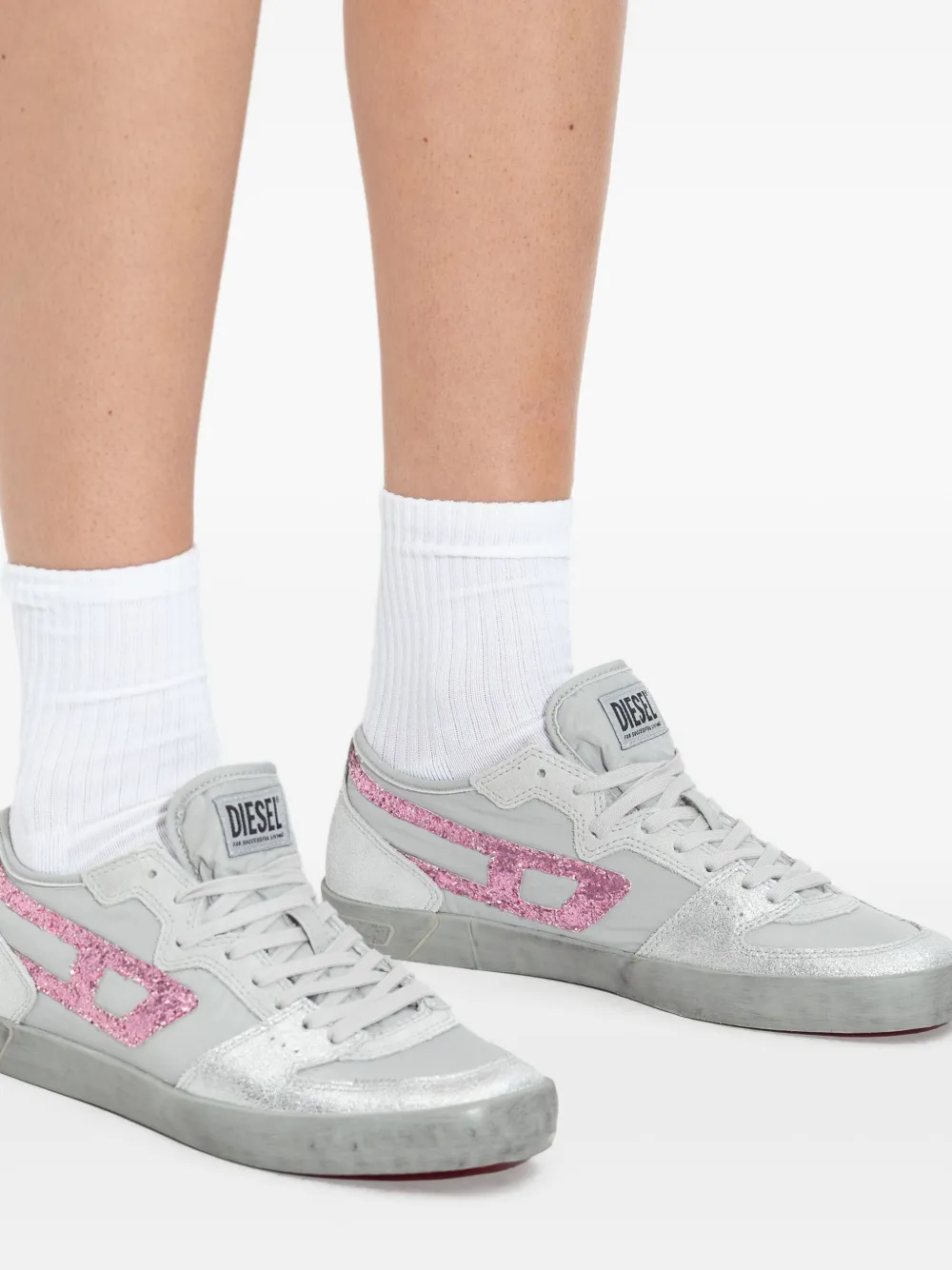 Diesel S-Leroji sneakers met glitterstreep Grijs