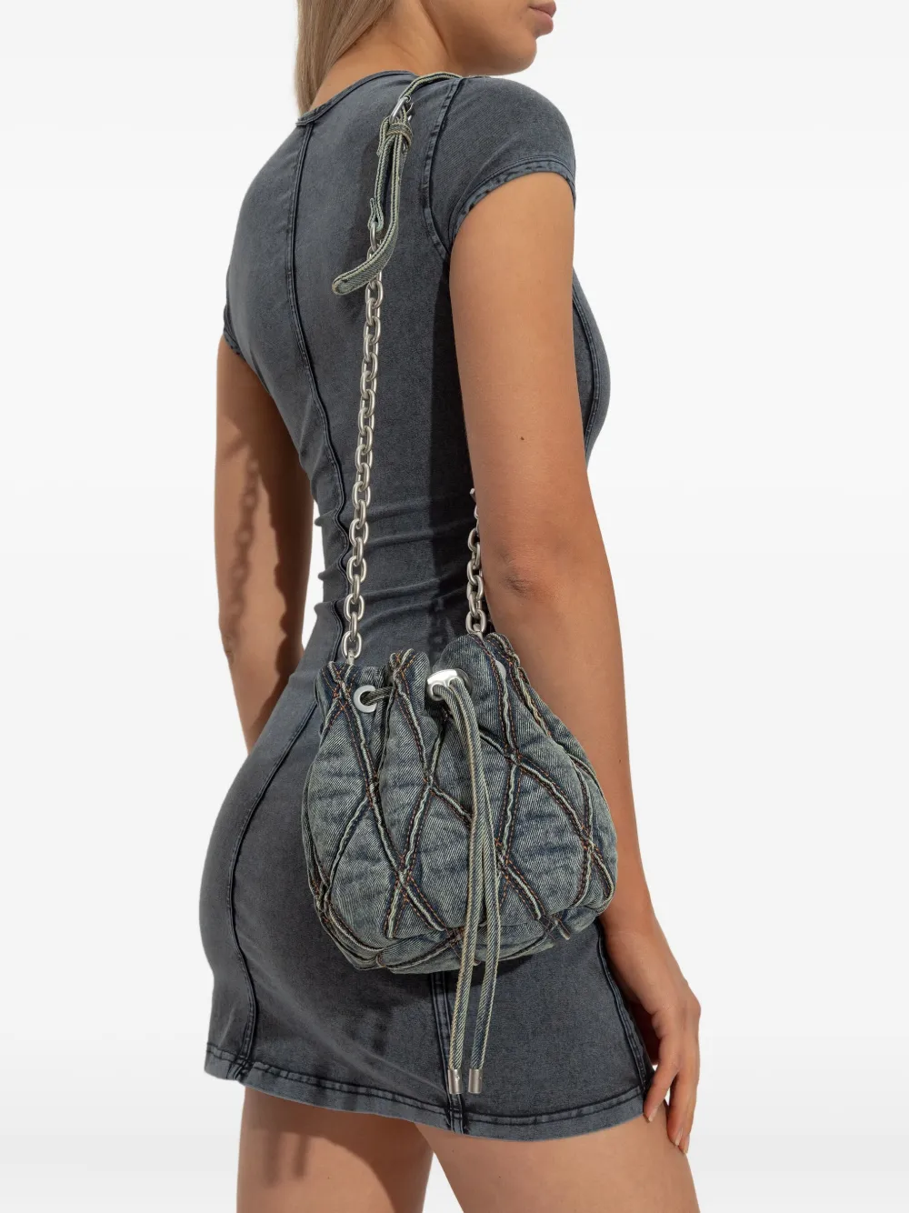 Diesel Kleine Charm-D gewatteerde tas met kettingband Blauw