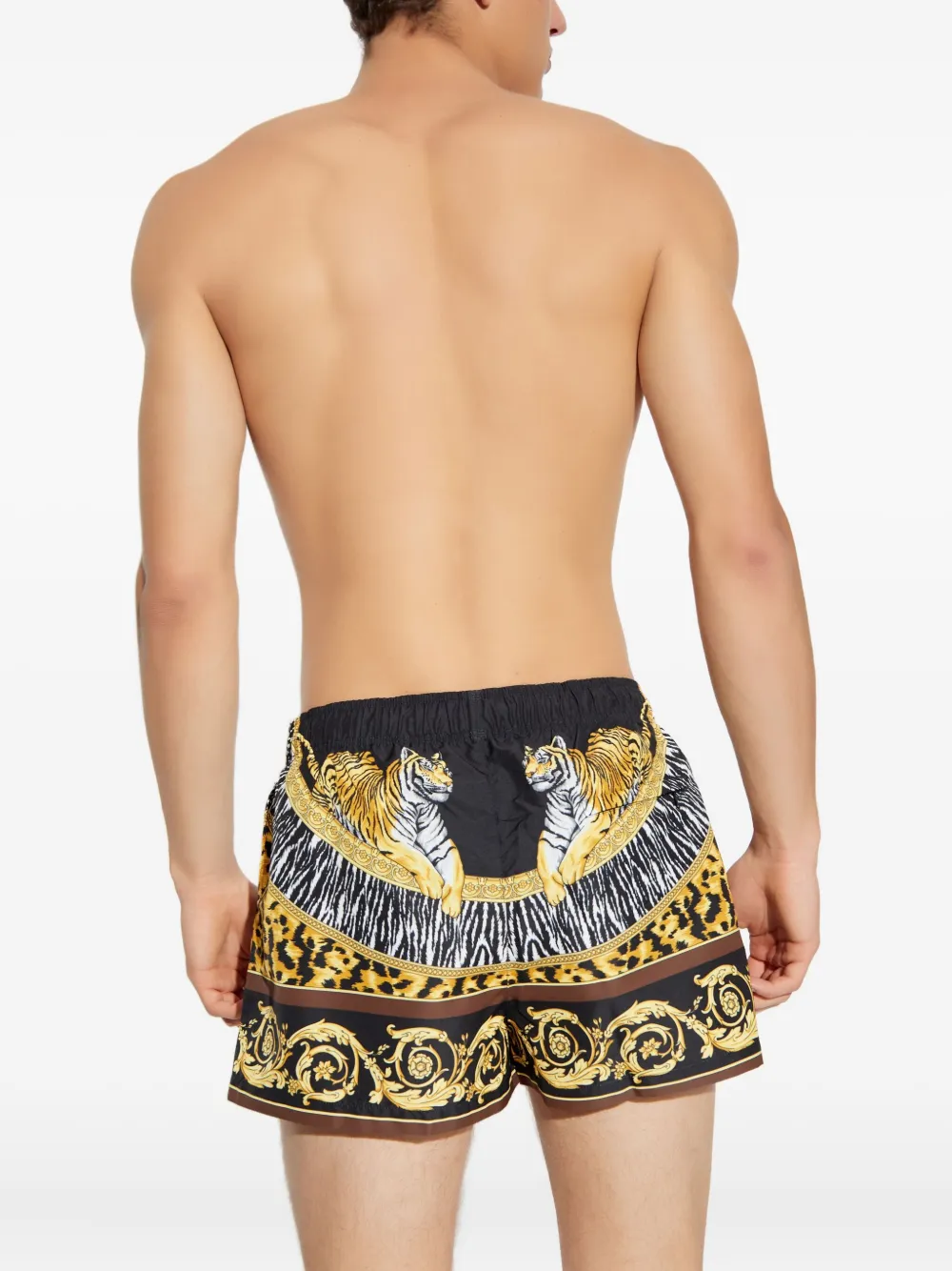 Versace Zwembroek met barok tijgerprint Zwart