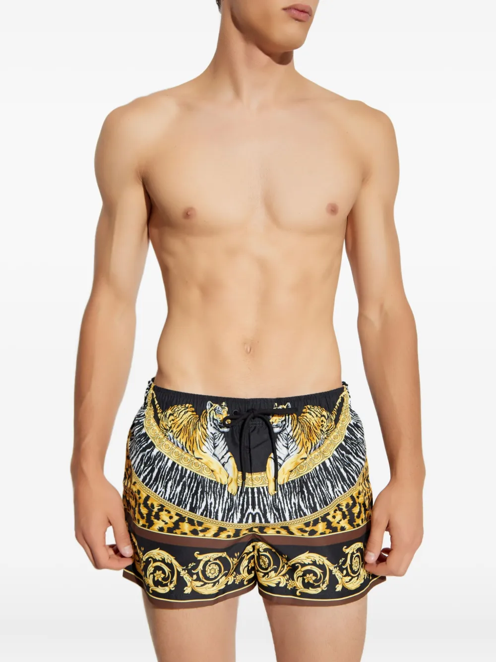 Versace Zwembroek met barok tijgerprint Zwart