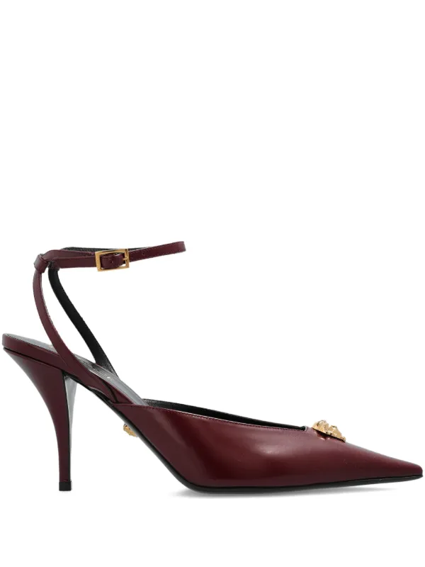 Versace La Medusa Leather Heeled Pumps in Red