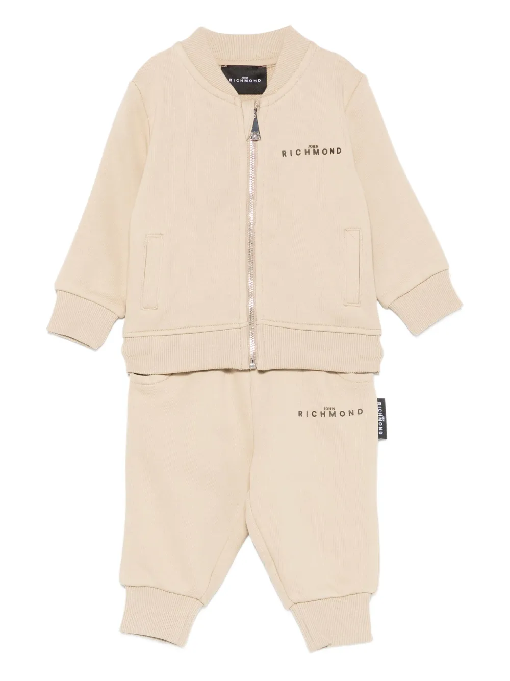 John Richmond Junior logo-embroidered tracksuit set Beige